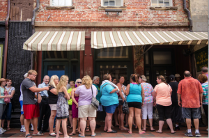 The line Saturday June 29 outside Deen’s restaurant in Savannah. (Photo Credit: Dylan Wilson for the New York Times)