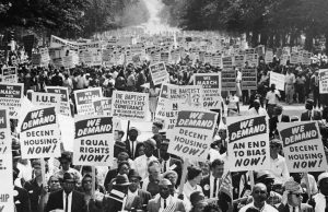 Demonstrators march down Constitution Avenue during the March on Washington on Aug. 28, 1963.