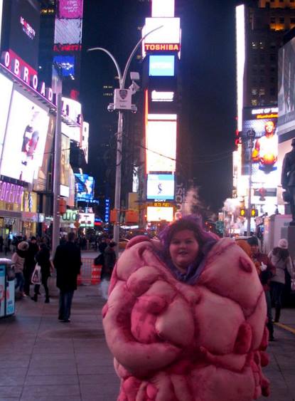 Kaitlyn Hunter donning her original costume in NY Times Square, February 2015 during the College Art Association Conference. Photo courtesy of the artist.